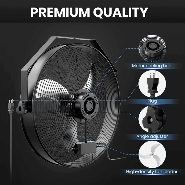Edendirect 20 in. 3-Speed High Velocity Black Indoor/Outdoor Wall Mount Fan with Rack - IR-WALL20RK02