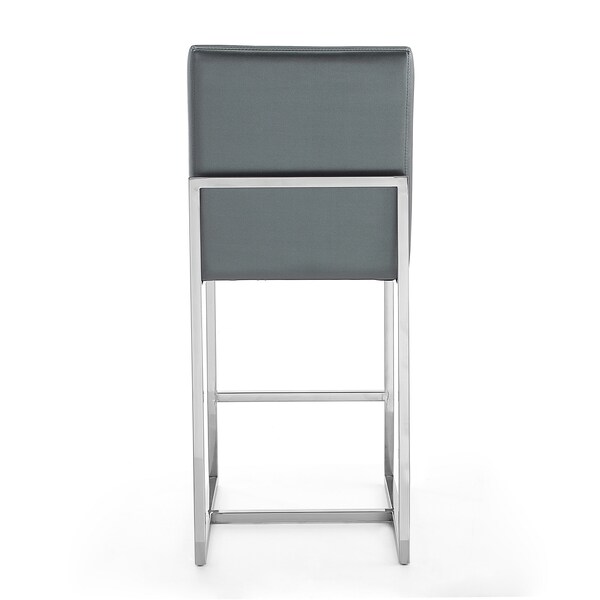 Manhattan Comfort Element 24" Faux Leather Counter Stool in Graphite and Polished Chrome (Set of 3) - 3-CS003-GP