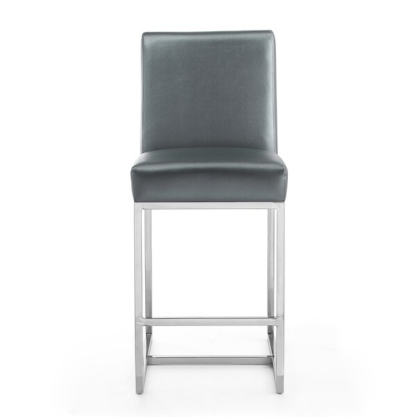 Manhattan Comfort Element 24" Faux Leather Counter Stool in Graphite and Polished Chrome (Set of 3) - 3-CS003-GP