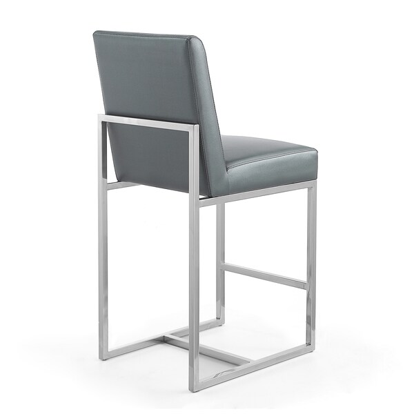 Manhattan Comfort Element 24" Faux Leather Counter Stool in Graphite and Polished Chrome (Set of 3) - 3-CS003-GP