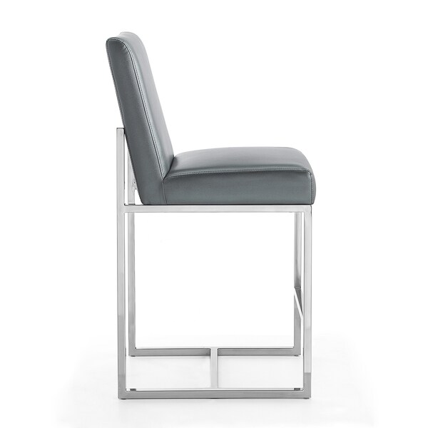 Manhattan Comfort Element 24" Faux Leather Counter Stool in Graphite and Polished Chrome (Set of 3) - 3-CS003-GP