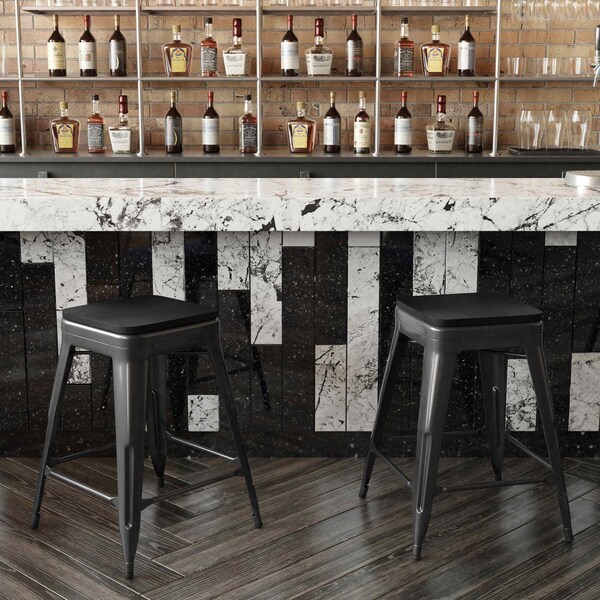 Flash Furniture 24" Black Metal Counter Stool-Black Poly Seat, 4PK - 4-ET-31320-24-BK-R-PL2B-GG