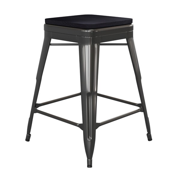 Flash Furniture 24" Black Metal Counter Stool-Black Poly Seat, 4PK - 4-ET-31320-24-BK-R-PL2B-GG