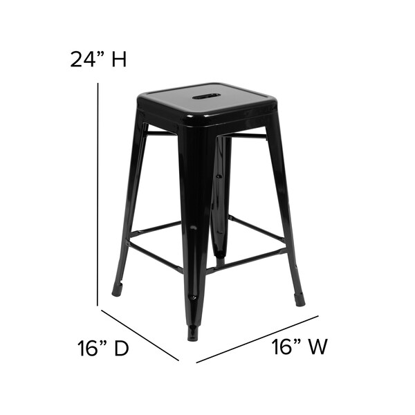 Flash Furniture 24" Black Metal Counter Stool-Black Poly Seat, 4PK - 4-ET-31320-24-BK-R-PL2B-GG