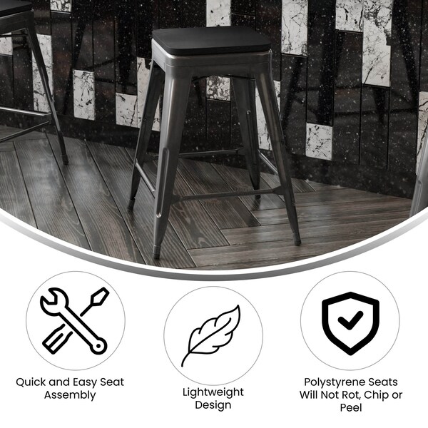 Flash Furniture 24" Black Metal Counter Stool-Black Poly Seat, 4PK - 4-ET-31320-24-BK-R-PL2B-GG