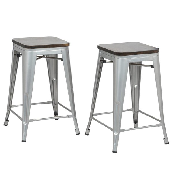 Guest Room 24 in. Cormac Square Counter Stool Silver & Elm - Set of 2 - GU2549252