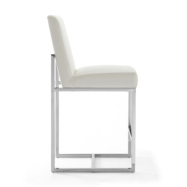 Manhattan Comfort Element 24" Faux Leather Counter Stool in Pearl White and Polished Chrome (Set of 3) - 3-CS003-PW
