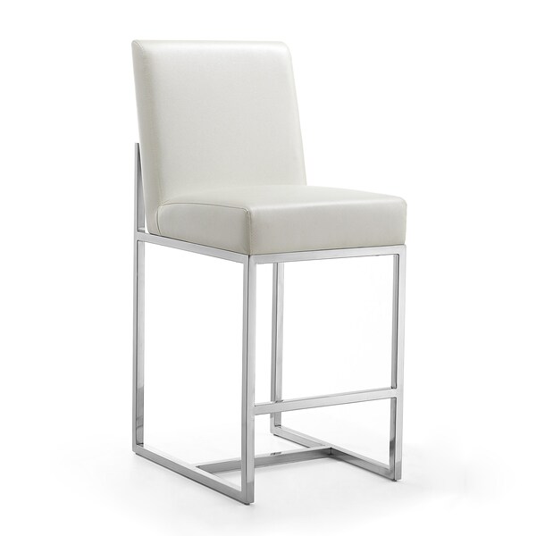 Manhattan Comfort Element 24" Faux Leather Counter Stool in Pearl White and Polished Chrome (Set of 3) - 3-CS003-PW