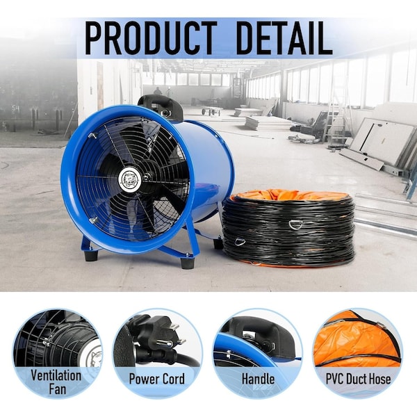 Edendirect 12 in. 1-Speed Heavy Duty Drum Fan in Blue with 3350 RPM, Button Control - IR-TY-ZLFJ-TZ