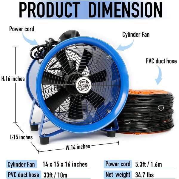 Edendirect 12 in. 1-Speed Heavy Duty Drum Fan in Blue with 3350 RPM, Button Control - IR-TY-ZLFJ-TZ
