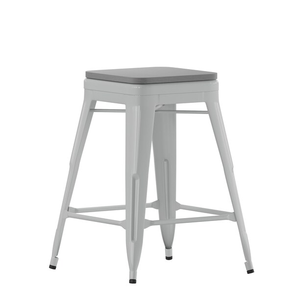 Flash Furniture 24" Silver Metal Counter Stool-Gray Poly Seat, 4PK - 4-ET-31320-24-SV-R-PL2G-GG
