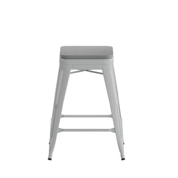Flash Furniture 24" Silver Metal Counter Stool-Gray Poly Seat, 4PK - 4-ET-31320-24-SV-R-PL2G-GG