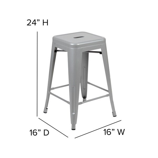 Flash Furniture 24" Silver Metal Counter Stool-Gray Poly Seat, 4PK - 4-ET-31320-24-SV-R-PL2G-GG