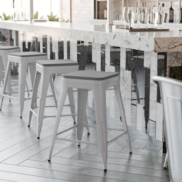Flash Furniture 24" Silver Metal Counter Stool-Gray Poly Seat, 4PK - 4-ET-31320-24-SV-R-PL2G-GG