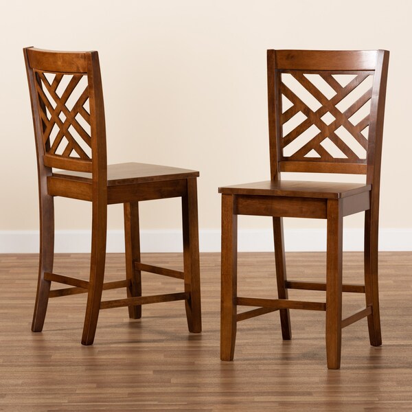 Baxton Studio Caron Modern and Contemporary Transitional Walnut Brown Finished Wood 2-Piece Counter Stool Set - 180-11433-ZORO