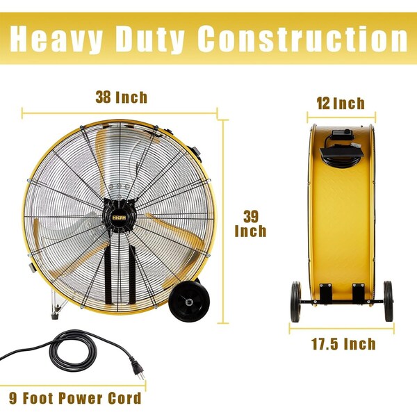 Edendirect Industrial Drum Fan, 30 in Blade Dia, 120V, 11,800/12,600/13,000 cfm - IR-FAND36