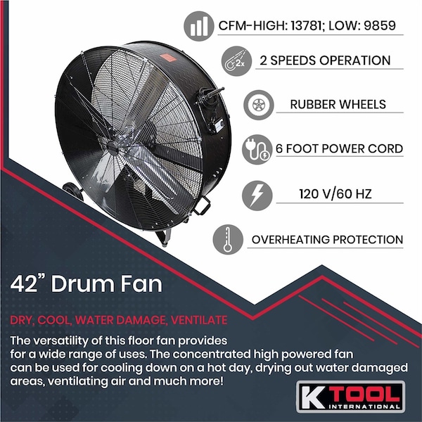 K-Tool International 42 In. Belt Drive Industrial Drum Fan Pallet Of 4 - KTI77742-PL4