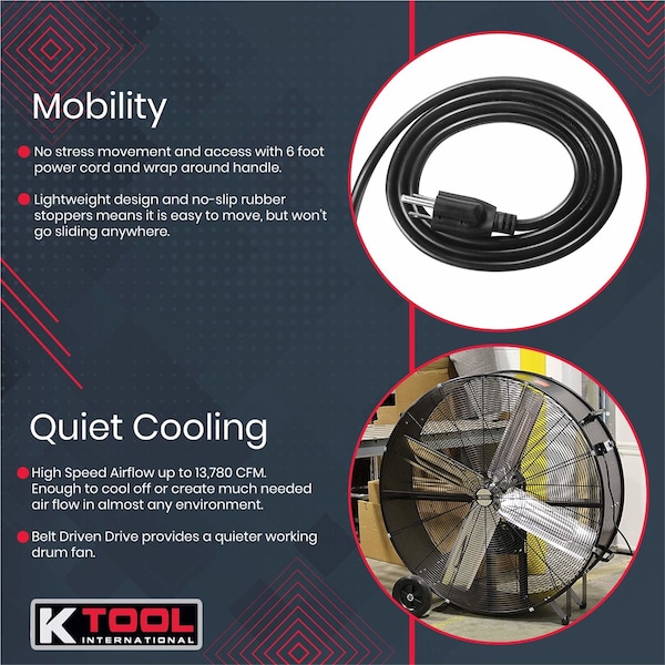 K-Tool International 42 In. Belt Drive Industrial Drum Fan Pallet Of 4 - KTI77742-PL4