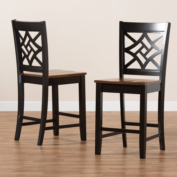 Baxton Studio Nicolette Modern Two-Tone Dark Brown and Walnut Brown Finished Wood 2-PC Counter Stool Set - 176-11425-ZORO