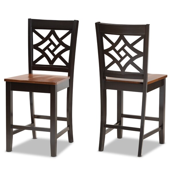 Baxton Studio Nicolette Modern Two-Tone Dark Brown and Walnut Brown Finished Wood 2-PC Counter Stool Set - 176-11425-ZORO