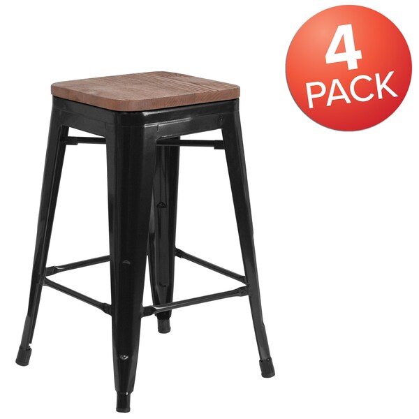 Flash Furniture Black Backless Metal Stool, 24" - 4-CH-31320-24-BK-WD-GG