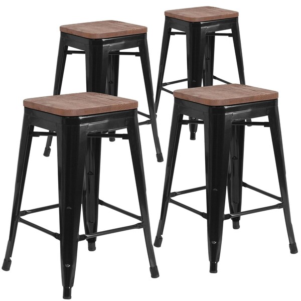 Flash Furniture Black Backless Metal Stool, 24" - 4-CH-31320-24-BK-WD-GG