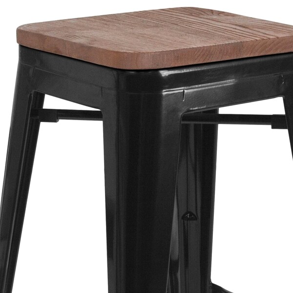 Flash Furniture Black Backless Metal Stool, 24" - 4-CH-31320-24-BK-WD-GG