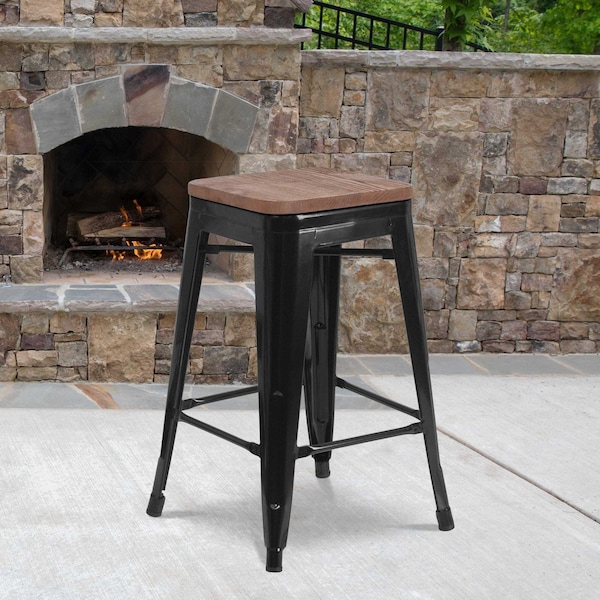 Flash Furniture Black Backless Metal Stool, 24" - 4-CH-31320-24-BK-WD-GG
