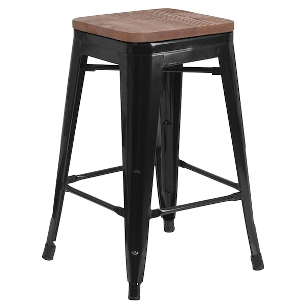 Flash Furniture Black Backless Metal Stool, 24" - 4-CH-31320-24-BK-WD-GG