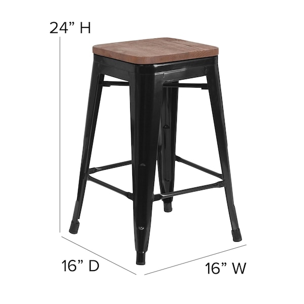 Flash Furniture Black Backless Metal Stool, 24" - 4-CH-31320-24-BK-WD-GG
