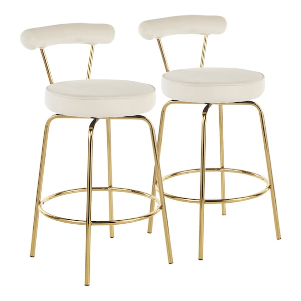 Lumisource Rhonda Counter Stool in Gold Metal and Cream Velvet, PK 2 - B26-RHONDA AUCR2