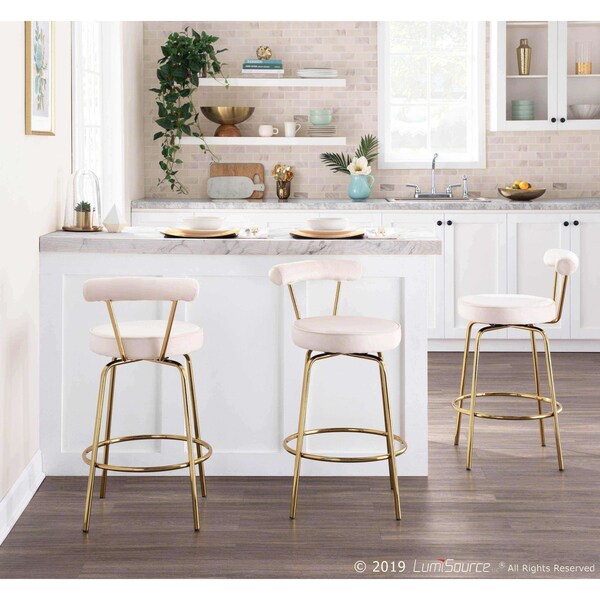 Lumisource Rhonda Counter Stool in Gold Metal and Cream Velvet, PK 2 - B26-RHONDA AUCR2