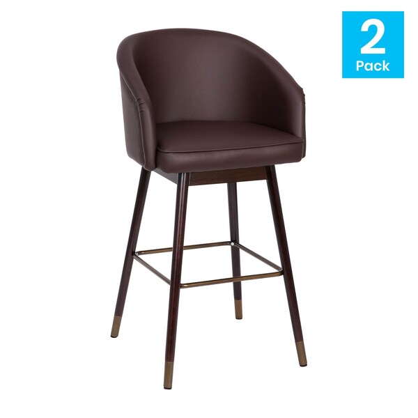 Flash Furniture 30" Brown LeatherSoft Barstool with Wood Legs, PK 2 - 2-AY-1928-30-BR-GG
