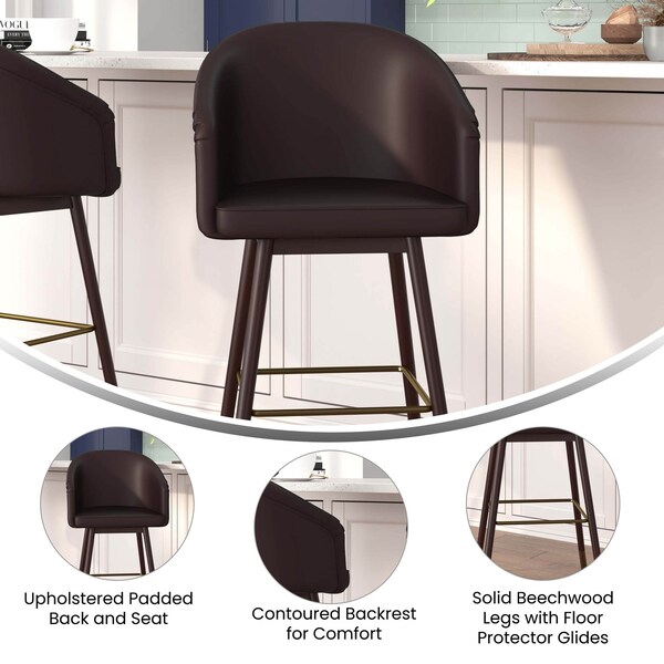 Flash Furniture 30" Brown LeatherSoft Barstool with Wood Legs, PK 2 - 2-AY-1928-30-BR-GG