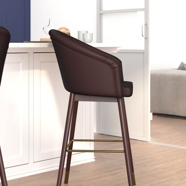 Flash Furniture 30" Brown LeatherSoft Barstool with Wood Legs, PK 2 - 2-AY-1928-30-BR-GG