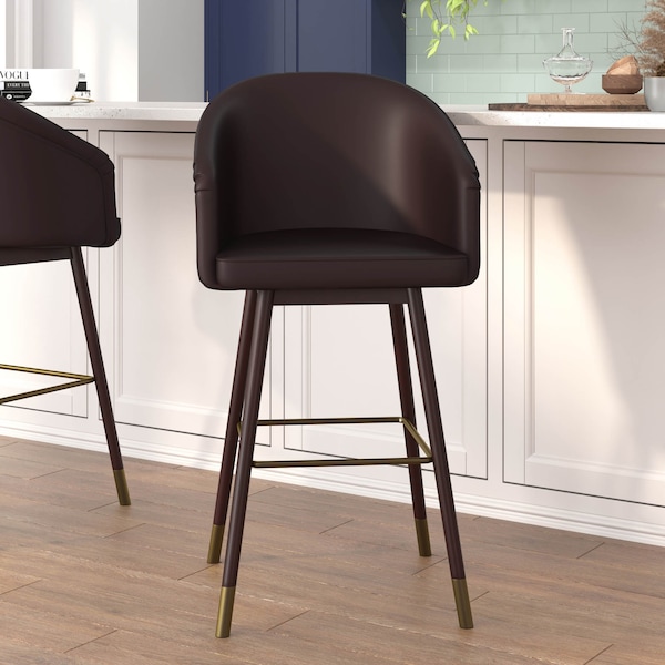 Flash Furniture 30" Brown LeatherSoft Barstool with Wood Legs, PK 2 - 2-AY-1928-30-BR-GG