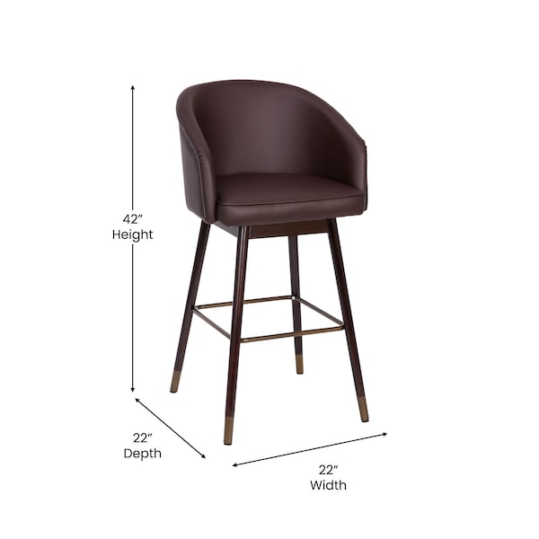 Flash Furniture 30" Brown LeatherSoft Barstool with Wood Legs, PK 2 - 2-AY-1928-30-BR-GG