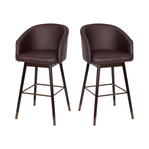 Flash Furniture 30" Brown LeatherSoft Barstool with Wood Legs, PK 2 - 2-AY-1928-30-BR-GG