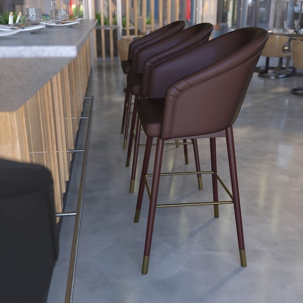 Flash Furniture 30" Brown LeatherSoft Barstool with Wood Legs, PK 2 - 2-AY-1928-30-BR-GG