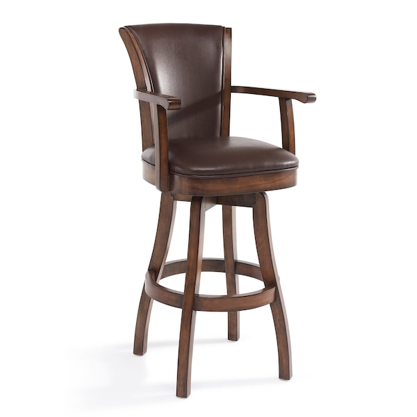 Armen Living Raleigh 26" Counter Height Swivel Kahlua Faux Leather and Chestnut Wood Arm Bar Stool - LCRABAARKACH26