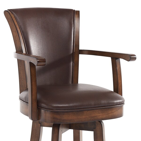 Armen Living Raleigh 26" Counter Height Swivel Kahlua Faux Leather and Chestnut Wood Arm Bar Stool - LCRABAARKACH26