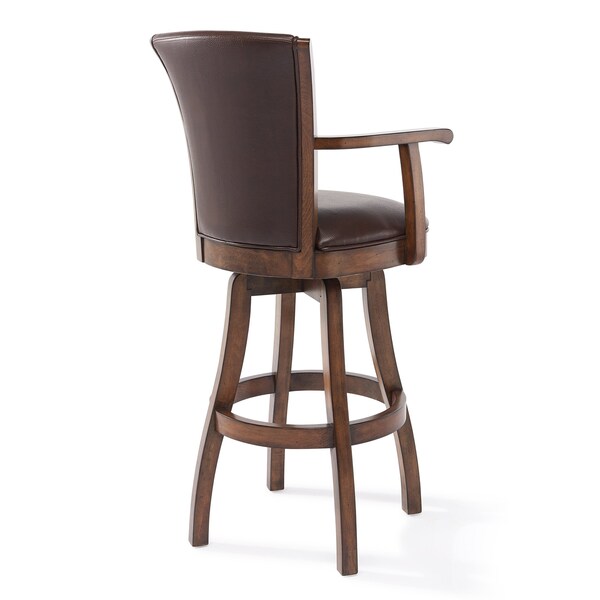 Armen Living Raleigh 26" Counter Height Swivel Kahlua Faux Leather and Chestnut Wood Arm Bar Stool - LCRABAARKACH26