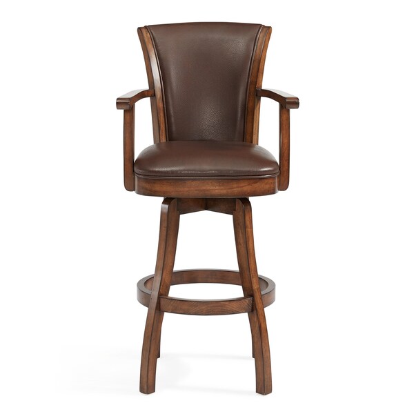 Armen Living Raleigh 26" Counter Height Swivel Kahlua Faux Leather and Chestnut Wood Arm Bar Stool - LCRABAARKACH26