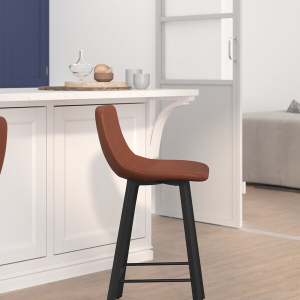 Flash Furniture 24" Cognac LeatherSoft Counter Stools, PK 2 - CH-212069-24-BR-GG