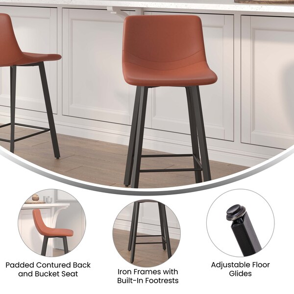 Flash Furniture 24" Cognac LeatherSoft Counter Stools, PK 2 - CH-212069-24-BR-GG