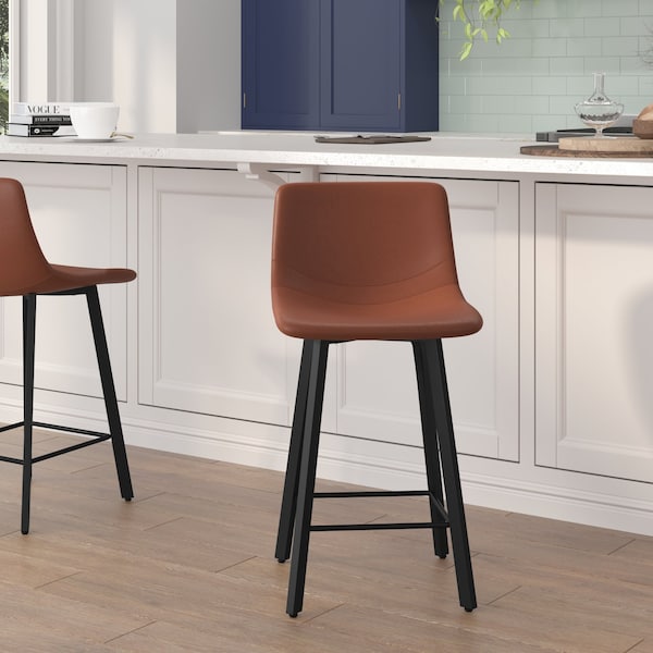 Flash Furniture 24" Cognac LeatherSoft Counter Stools, PK 2 - CH-212069-24-BR-GG