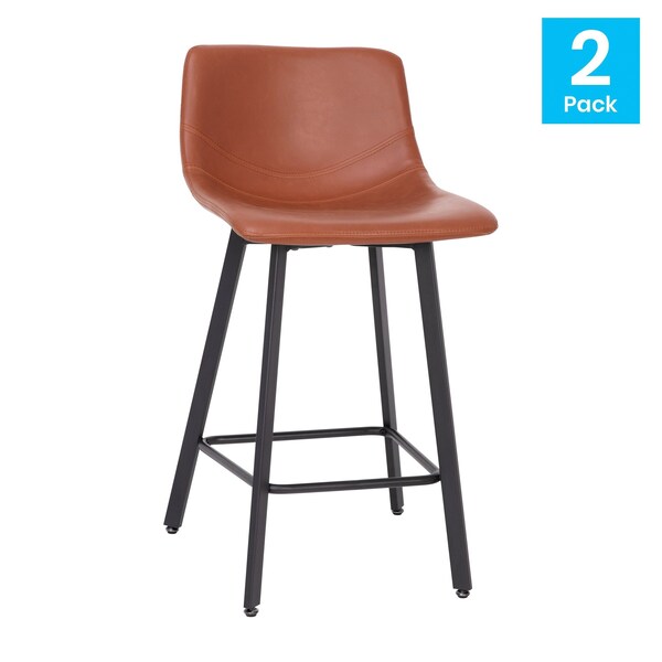 Flash Furniture 24" Cognac LeatherSoft Counter Stools, PK 2 - CH-212069-24-BR-GG