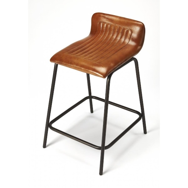 Gfancy Fixtures 28.5 x 17 x 18 in. Brown Leather & Metal Counter Stool - GF3090833