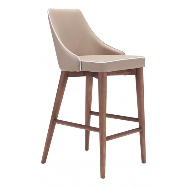 Homeroots 37 x 18 x 19.7 in. Beige with White Piping & Walnut Counter Chair - 396512