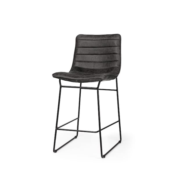 Gfancy Fixtures 37.8 x 21.65 x 17.72 in. Black Leather Metal Frame Counter Stool - GF3101848